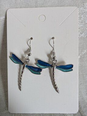 Dragonfly Hand Crafted Silver / Blue / Aqua Earrings
